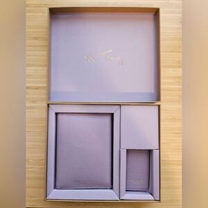 Tory Burch lavender passport case + luggage hangtag NWT vegan leather